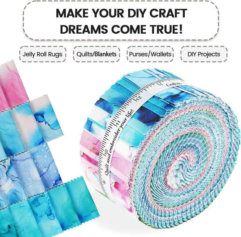 craftido -18 Options-100% Cotton Jelly Roll Fabric Precut Strips for Quilting, Crafting, and Sewing, 40 Strips 2.5" x 44" Assorted Bundles for Rug, Quilt Project, DIY Craft and Home Decor-Rainbow Inks - Image 5